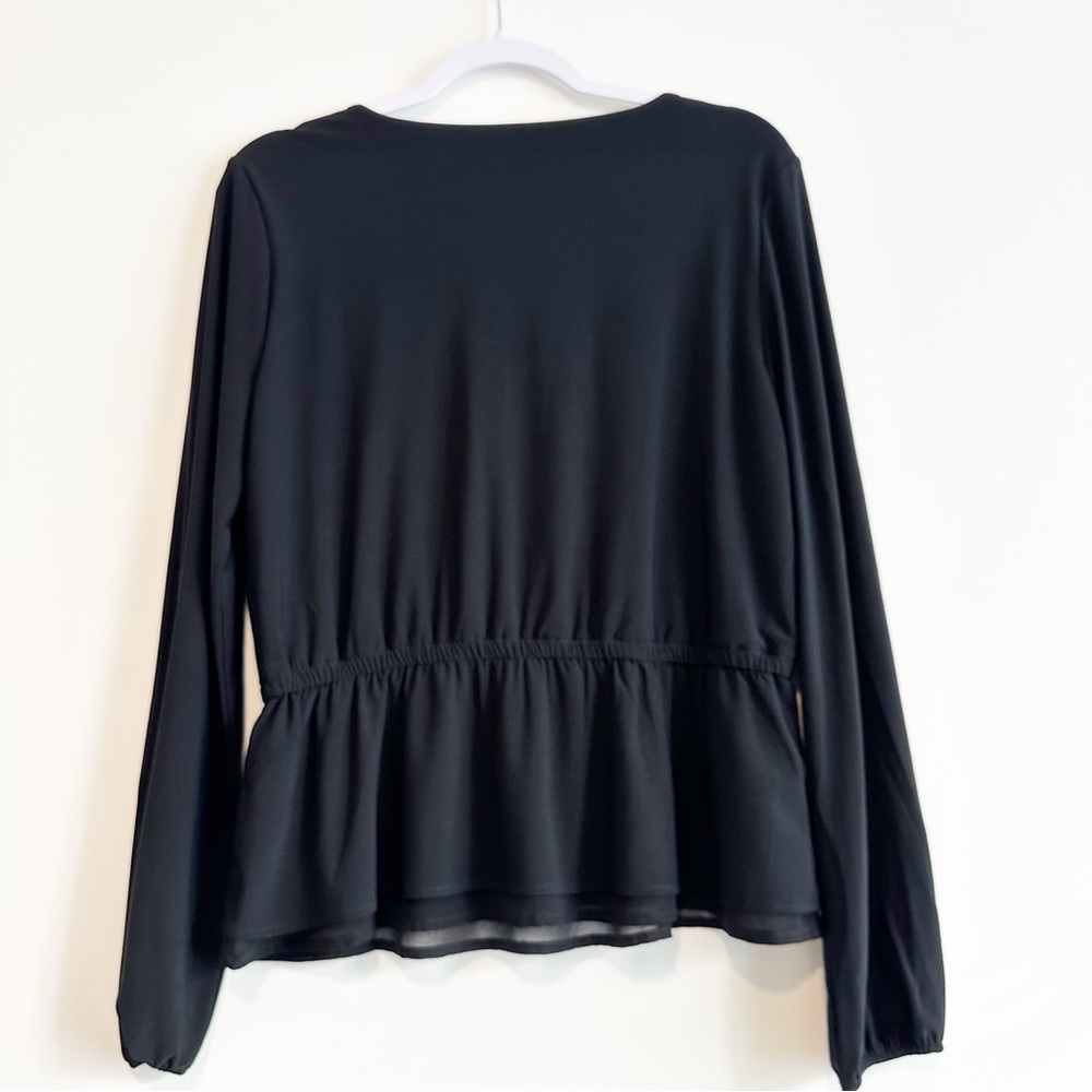 WHBM | Black Button Front Chiffon Long Sleeve Stretch Blouse Sz M - Picture 3 of 8